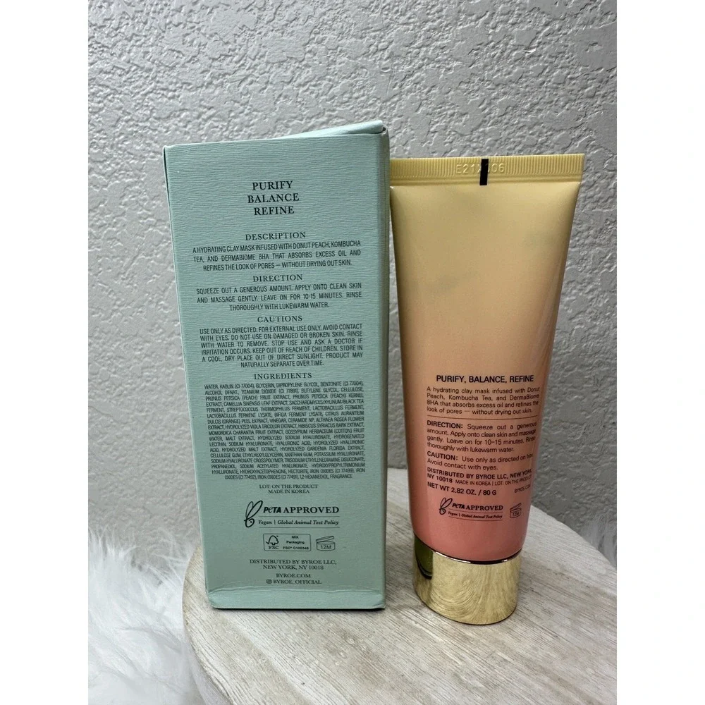 $15 🌙 Byroe Teatime Purifying Clay Mask Peach Kombucha‎ Tea 2.8oz Full Sz NEW